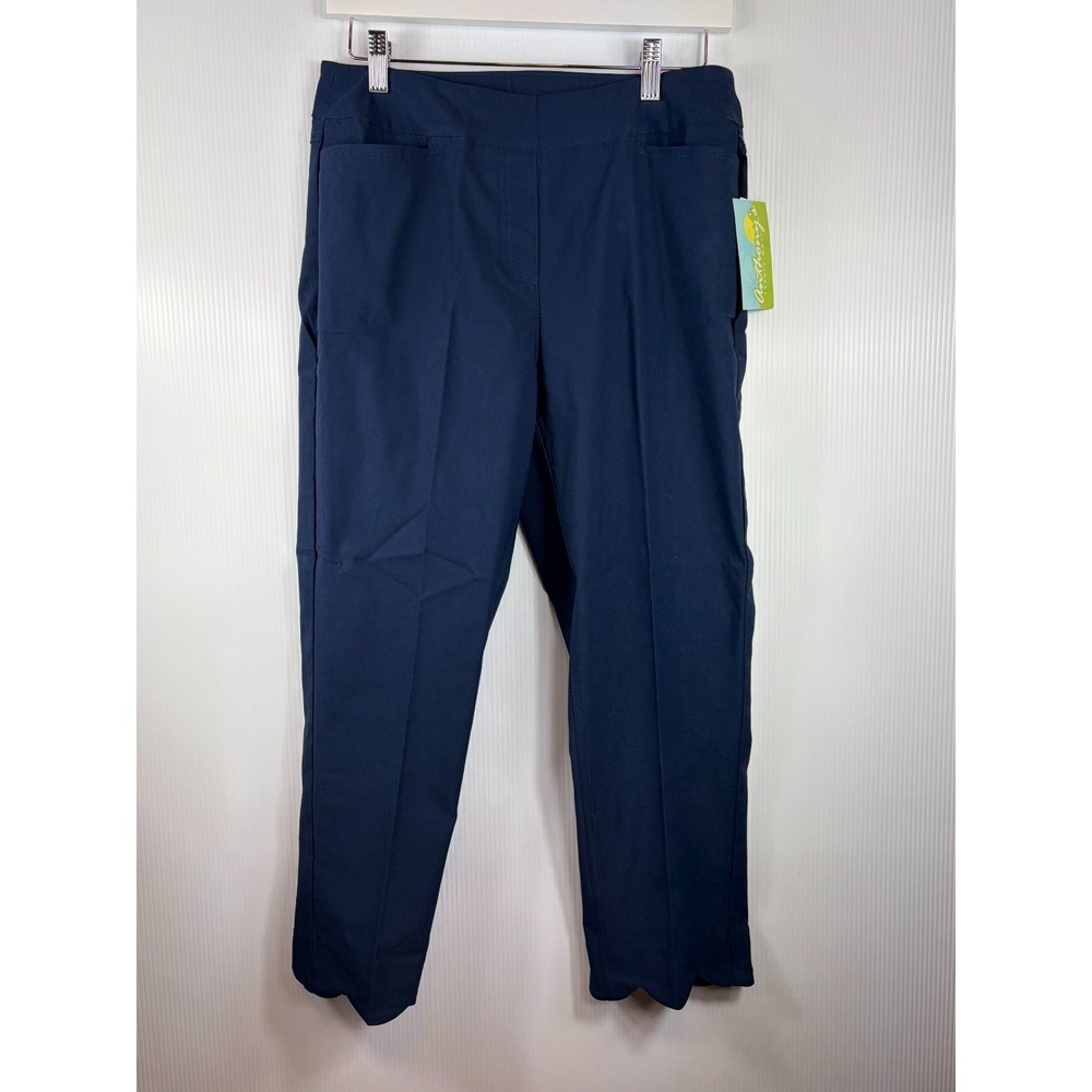 Anthony's Resort Wear Navy Crop Pants Scallop Hem Stretch Preppy Coastal Size 10 - Picture 2 of 12